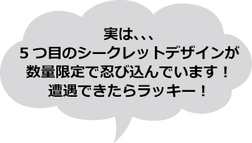 実は、、、5つ目のシークレットデザインが数量限定で忍び込んでいます！遭遇できたらラッキー！
