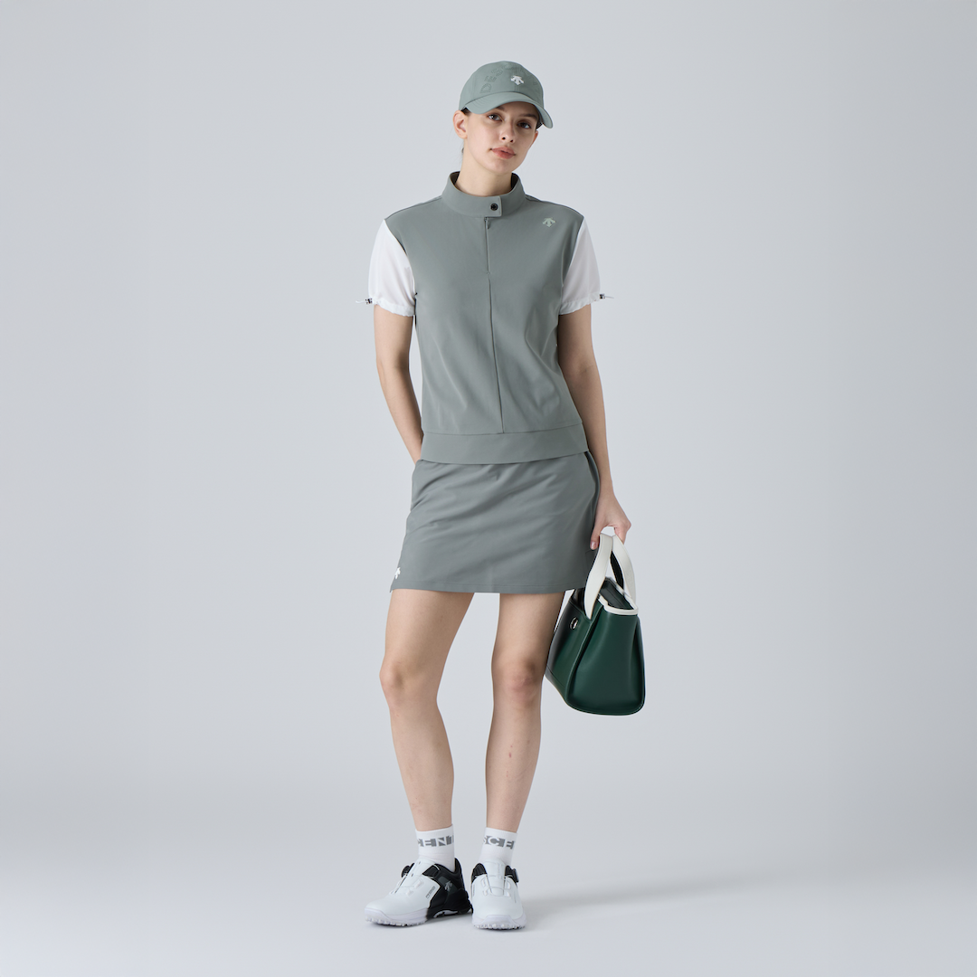 ウーブンハイブリッドスタンドカラー半袖シャツ