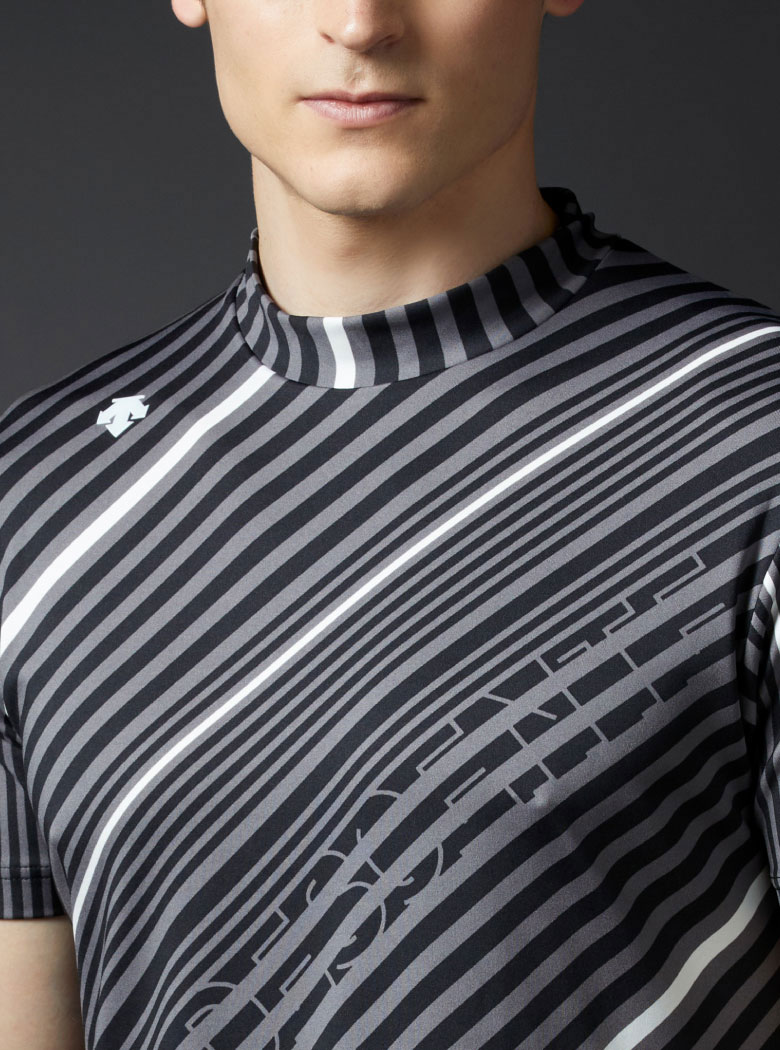 スムースストライププリントモックネックシャツ【アウトレット