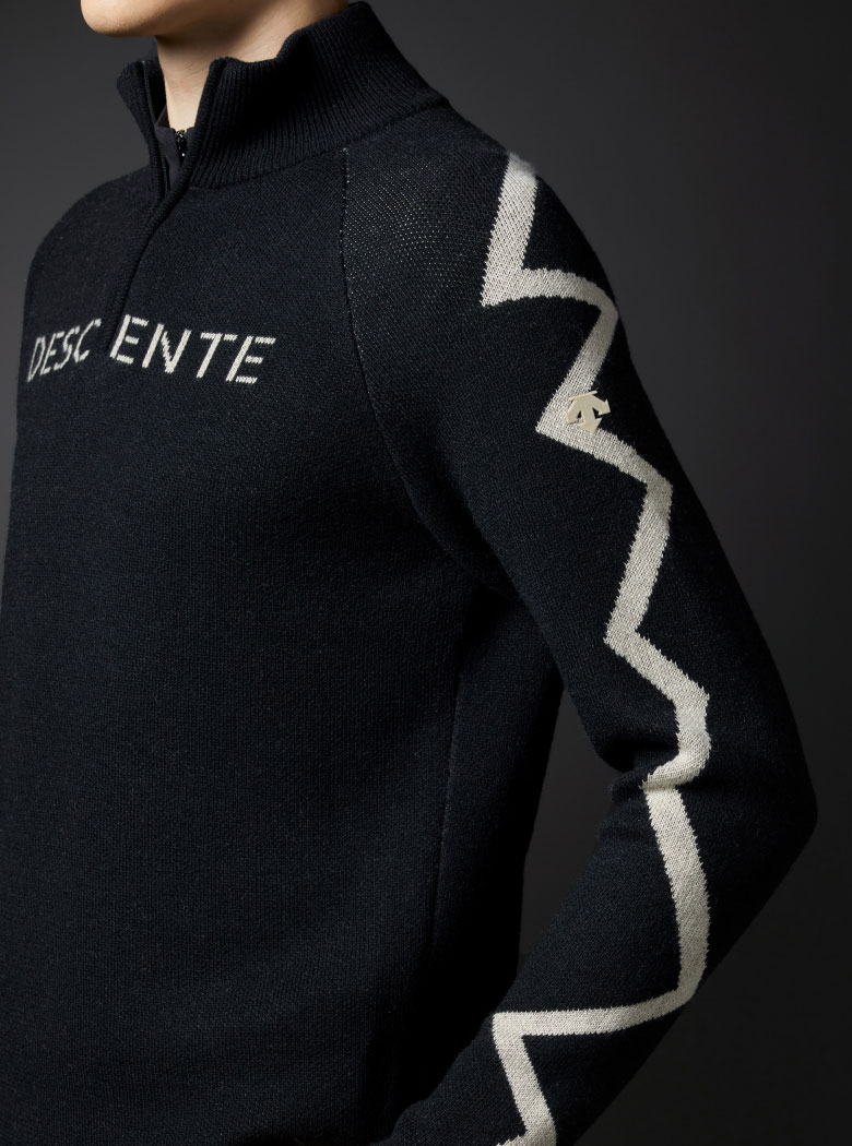 ウールナイロンジャカードフロントジップセーター【アウトレット