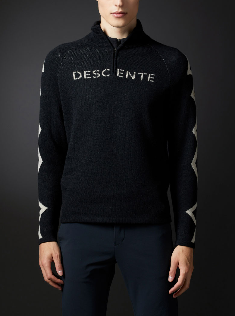 ウールナイロンジャカードフロントジップセーター【アウトレット