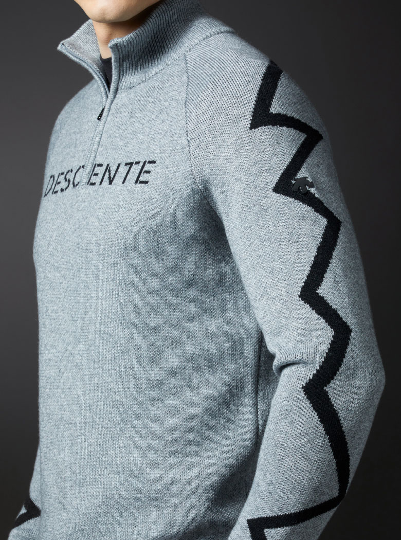 ウールナイロンジャカードフロントジップセーター【アウトレット