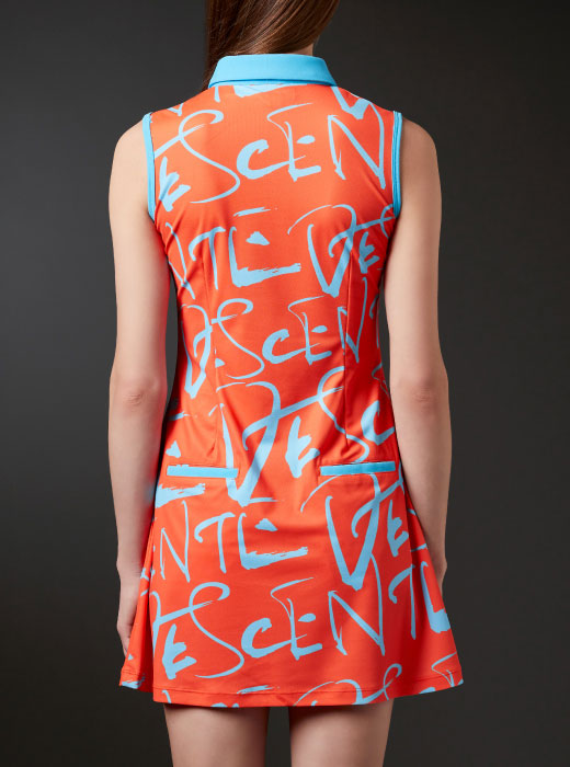 デサントゴルフ　裏鹿の子総柄プリントスリーブレスワンピース 万美コレクション】リサイクルクーリスト裏鹿の子プリント