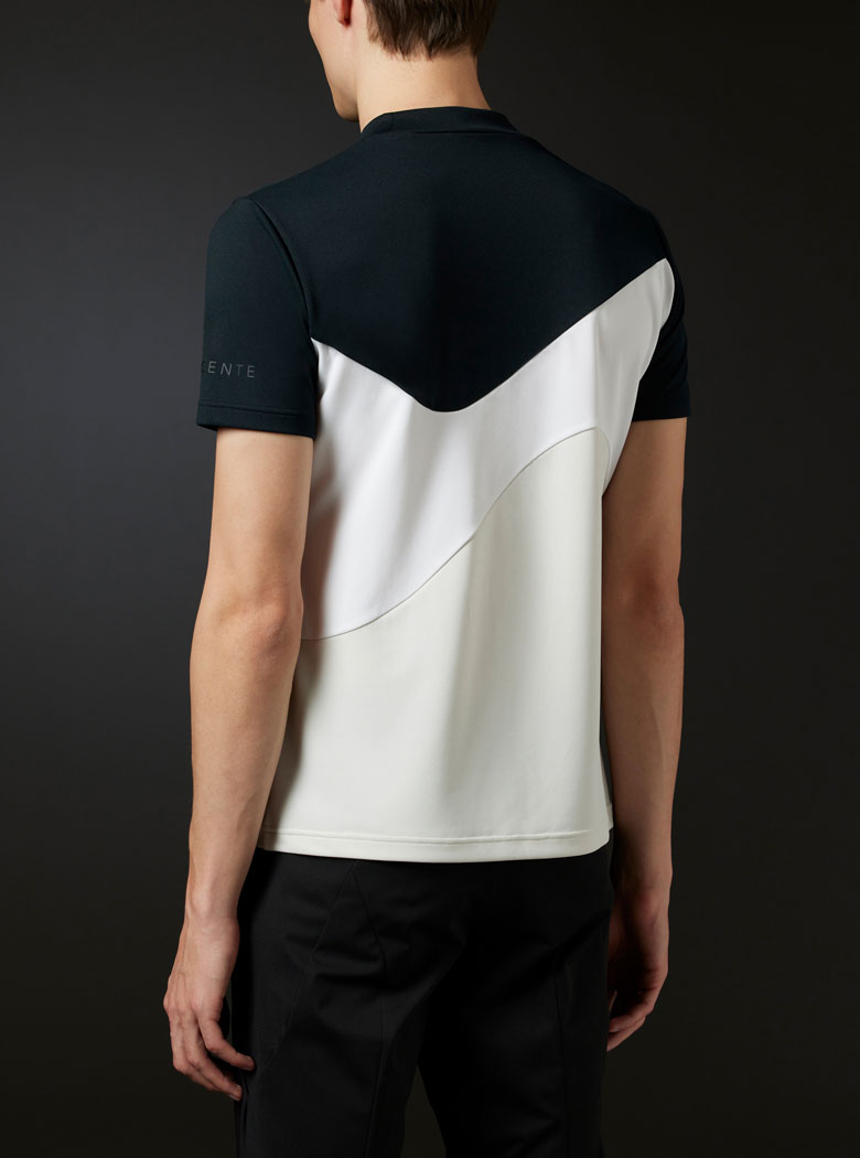 トリアセテートリバース鹿の子切り替えモックネックシャツ