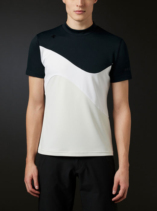 トリアセテートリバース鹿の子切り替えモックネックシャツ