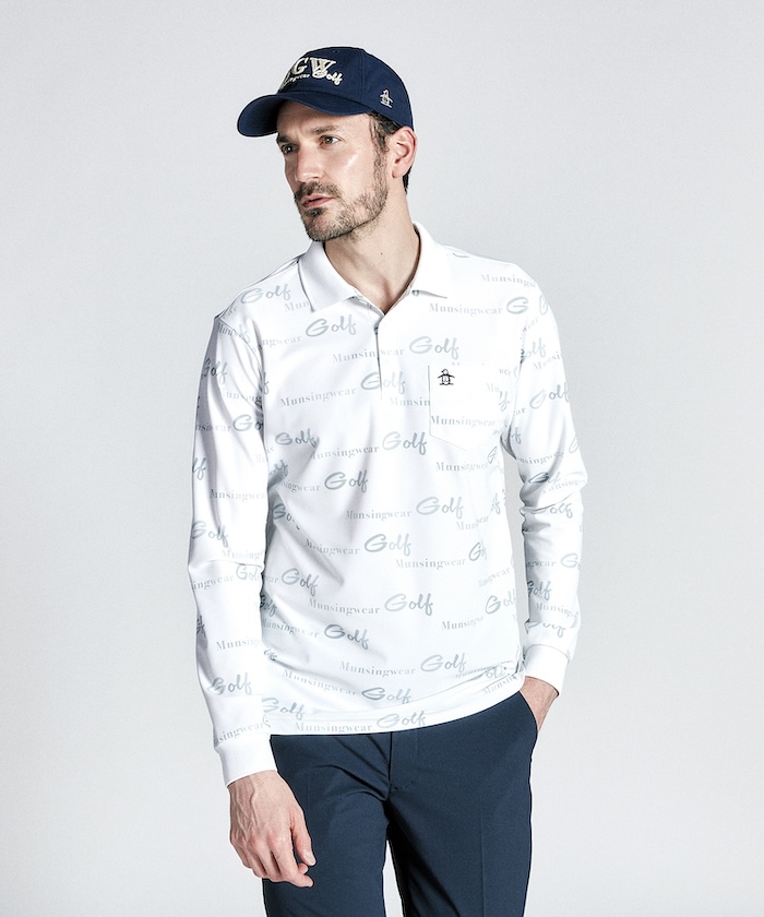 Munsingwear 吸汗速乾 ストレッチ ロゴプリント長袖ポロシャツ
