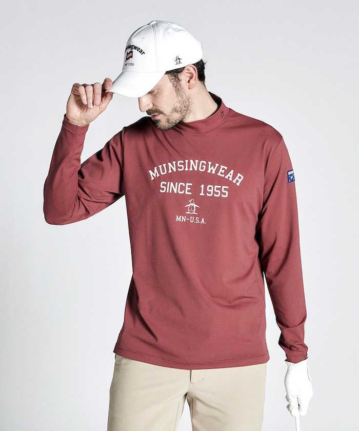 欲しいの Munsingwear 吸汗速乾 ストレッチ ロゴプリント長袖モックネック マンシング