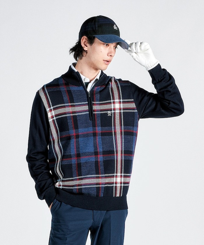 Munsingwear アーガイル/チェック柄ハーフジップセーター Munsingwear アーガイル/チェック柄ハーフジップセーター