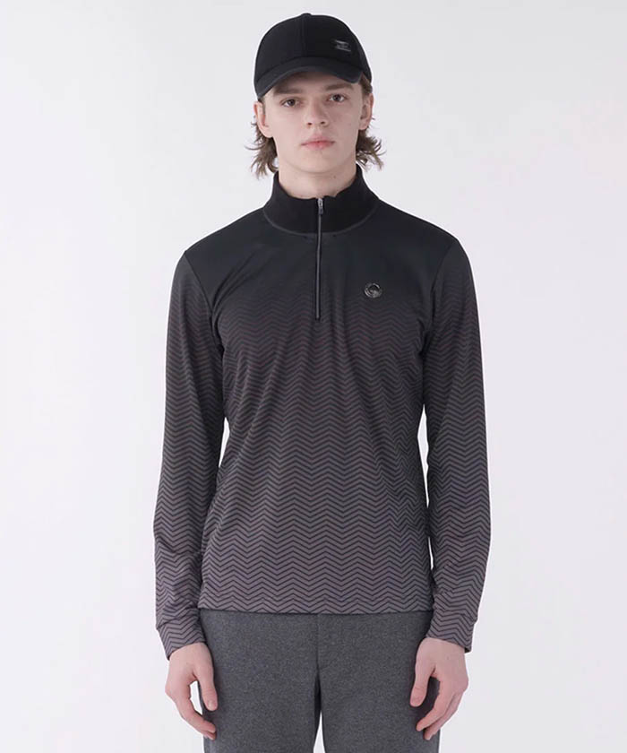 グラデーションプリントハーフジップ長袖シャツ【保温】