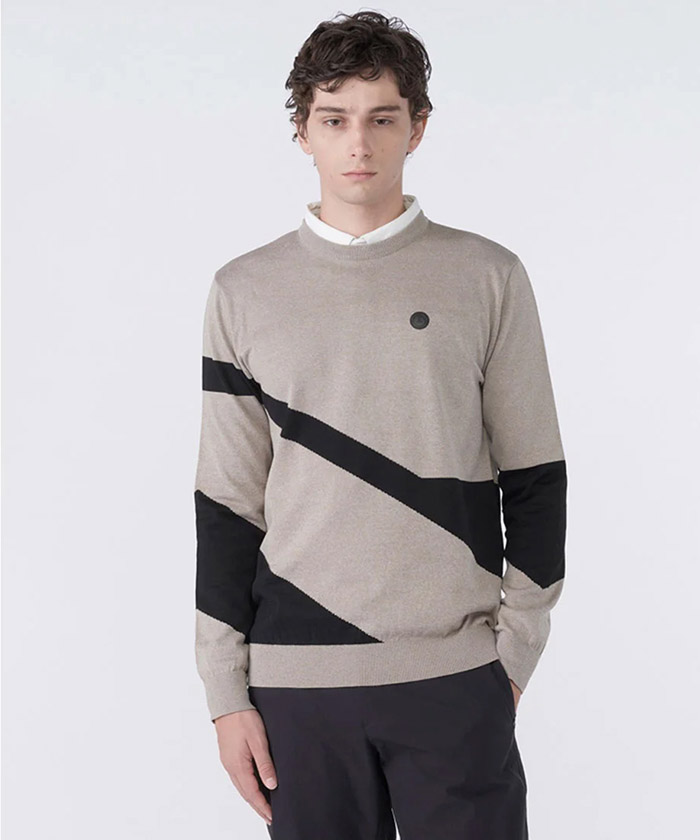 幾何学柄クルーネックセーター【手洗い可】