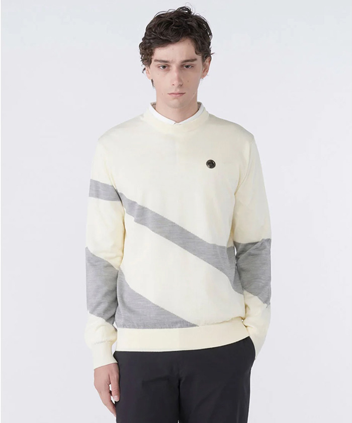 幾何学柄クルーネックセーター【手洗い可】