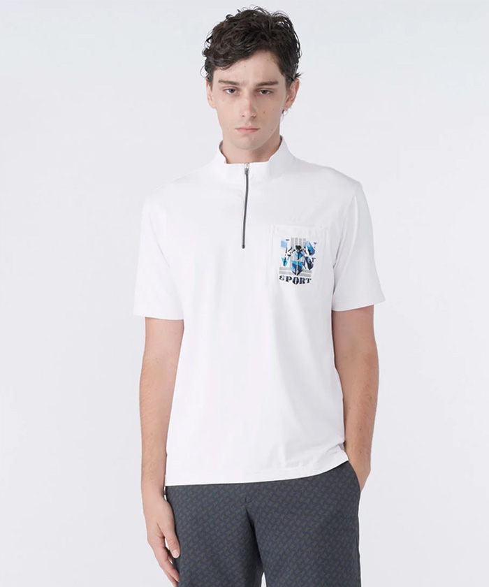 デサントゴルフ ゴルフ メンズ 神白ジップアップ半袖シャツ 半袖シャツ ホワイト