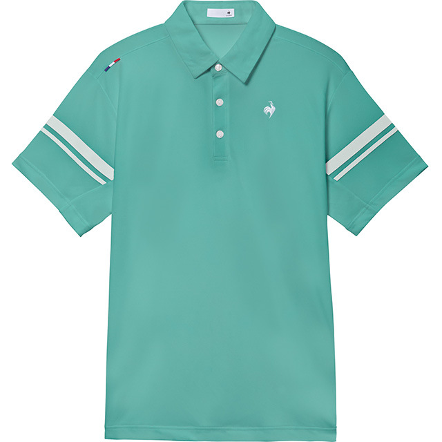 メンズ接触冷感ストレッチポロシャツ。スポーツから移動時まで清潔感を保つ吸汗速乾機能付き。