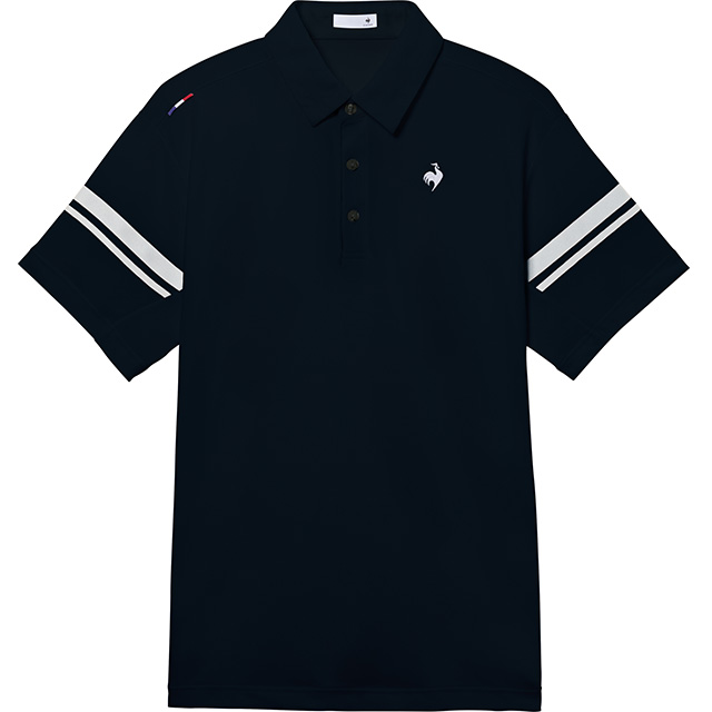 メンズ接触冷感ストレッチポロシャツ。スポーツから移動時まで清潔感を保つ吸汗速乾機能付き。