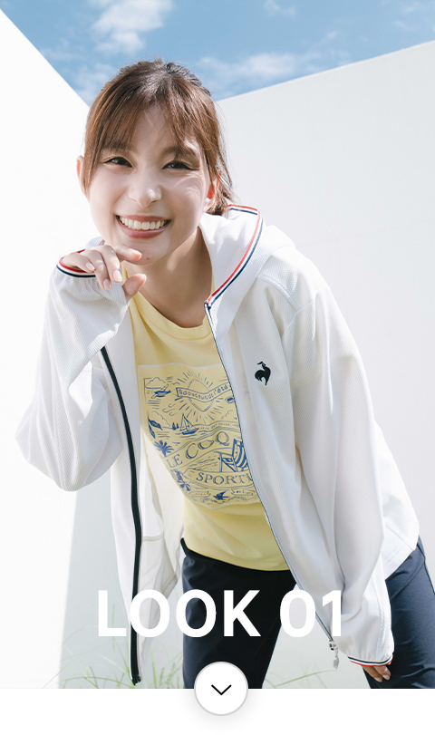 芳根京子さん着用のレディース春夏スポーツウェア。上品なフレンチモードの大人春コーデLOOK 01