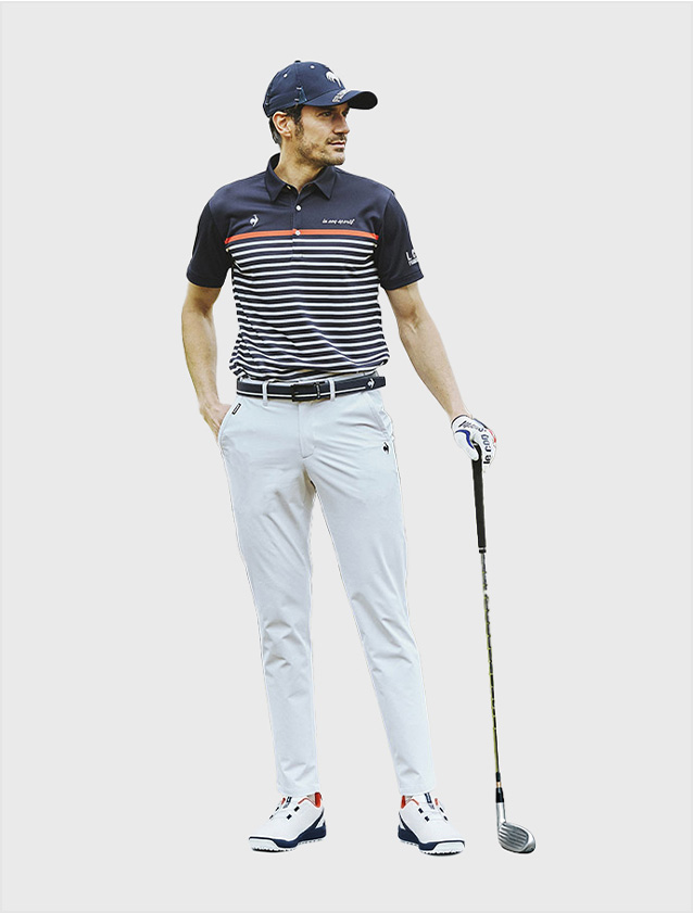 ウエストアジャスター付ピケ接触冷感テーパードパンツ ゴルフズボン