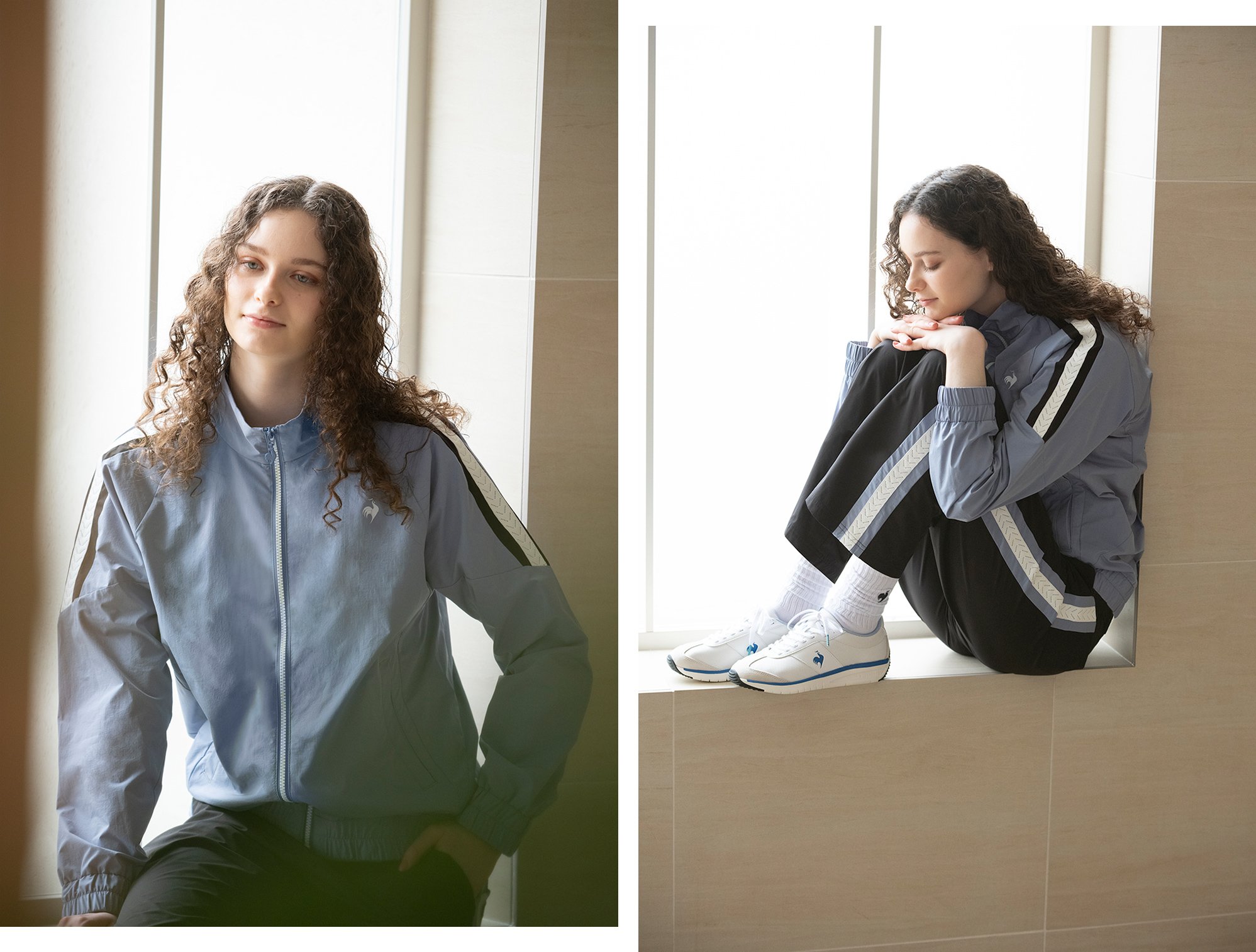ルコックスポルティフ LOOK1 女性モデル着用 冬のセットアップコーディネート