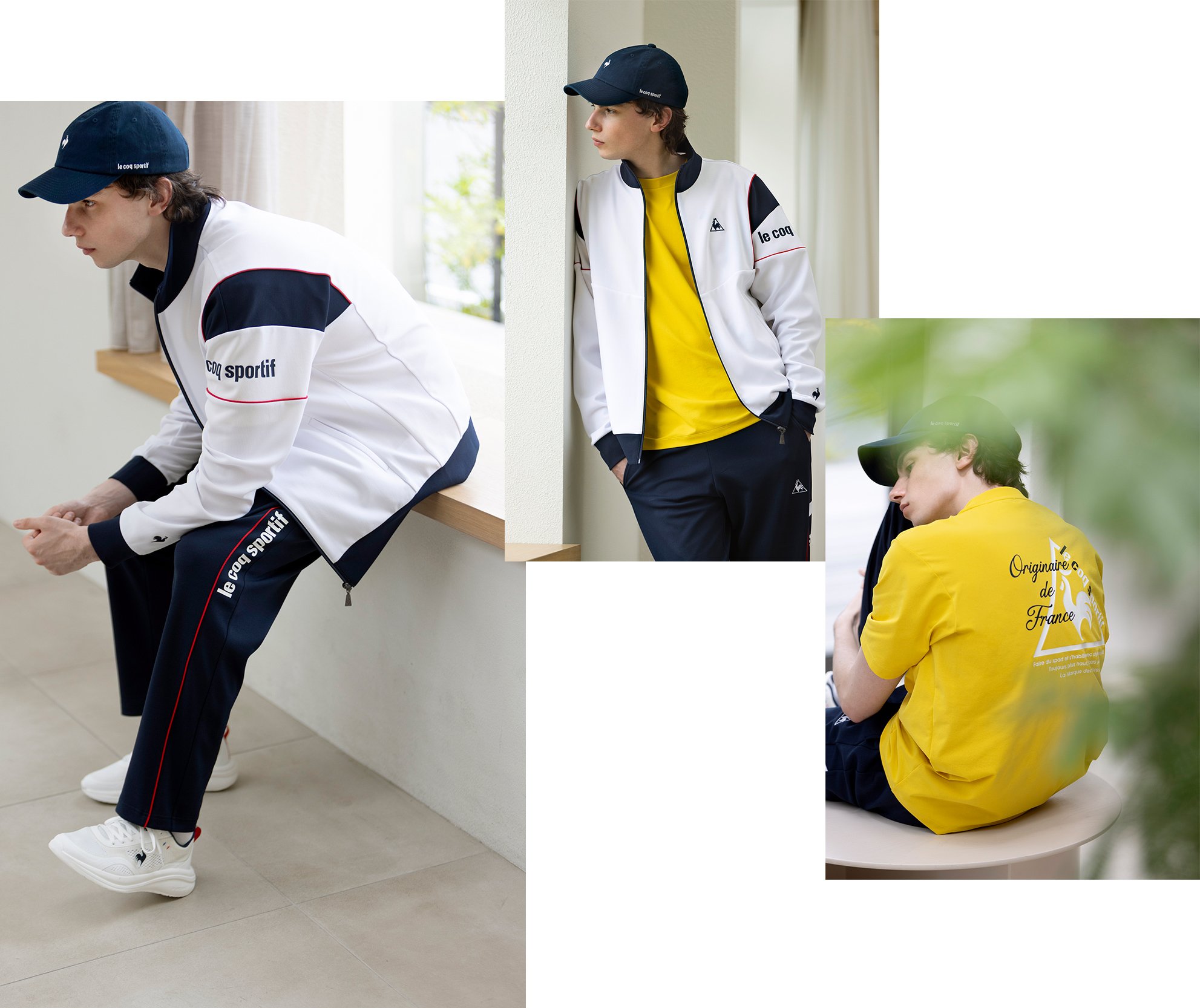 ルコックスポルティフ LOOK6 男性モデル着用 冬のジャージジャケットコーディネート 冬のジャージセットアップコーディネート バックプリントTシャツコーディネート