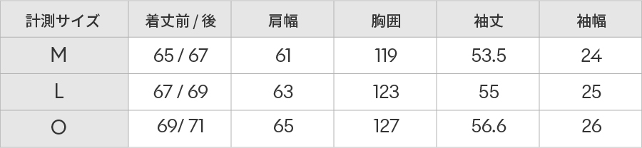 スウェットサイズ表