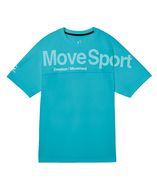 エメラルドグリーン（水色系）のスポーツ半袖Tシャツ