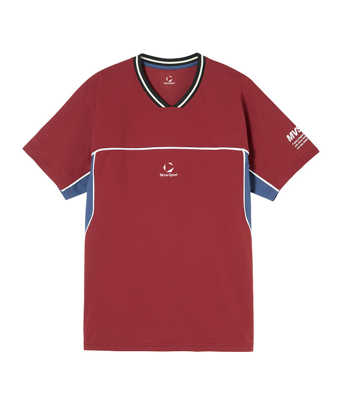 レッドのバレーボール半袖プラクティスシャツ｜練習と移動の両方着用できる