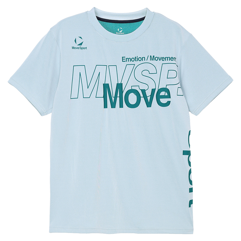 前身頃に大きなMoveSportグラフィックを配した（グレー）のショートスリーブシャツの物撮り写真