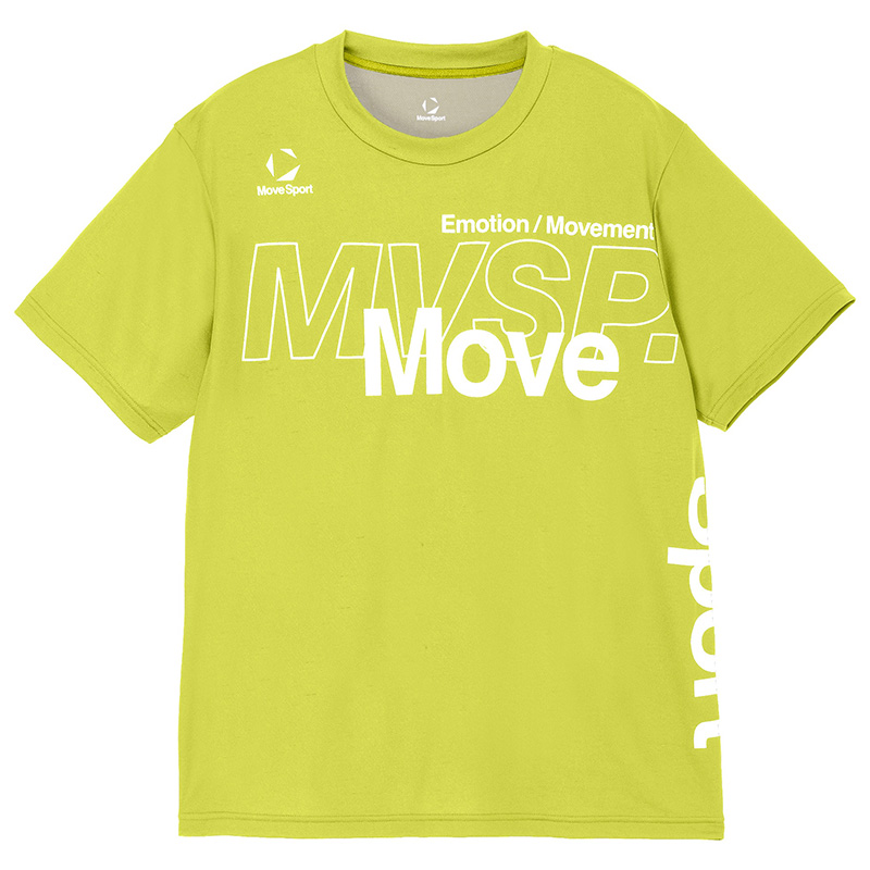 前身頃に大きなMoveSportグラフィックを配した（イエロー）のショートスリーブシャツの物撮り写真