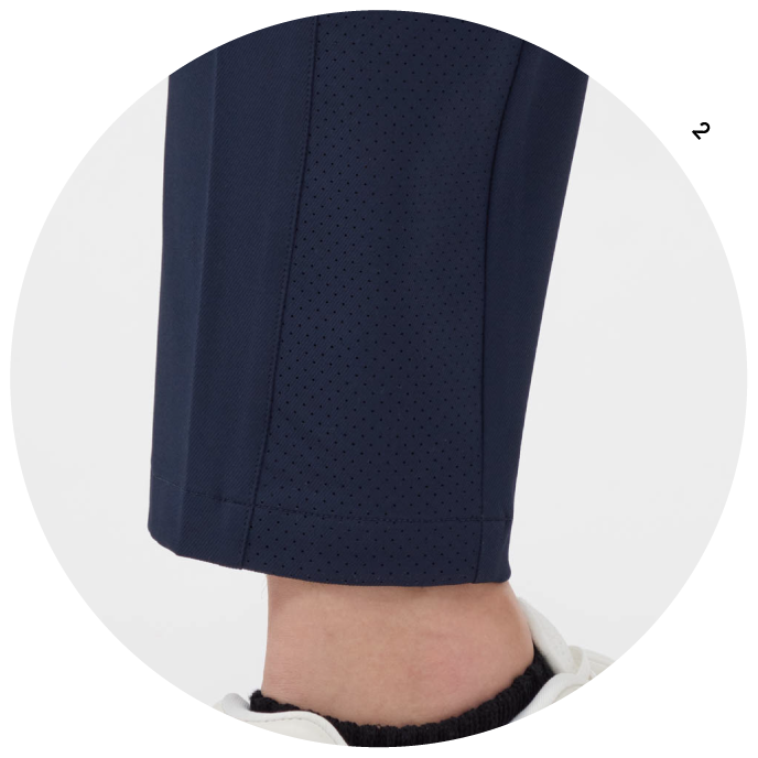 ゴルフパンツの内側のメッシュ加工