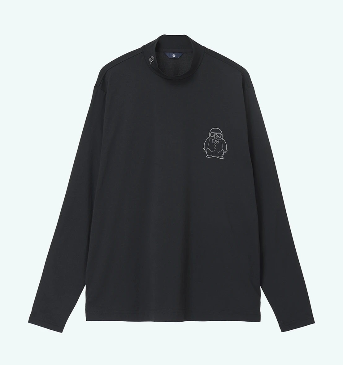 黒いペンギン長袖モックネックシャツ