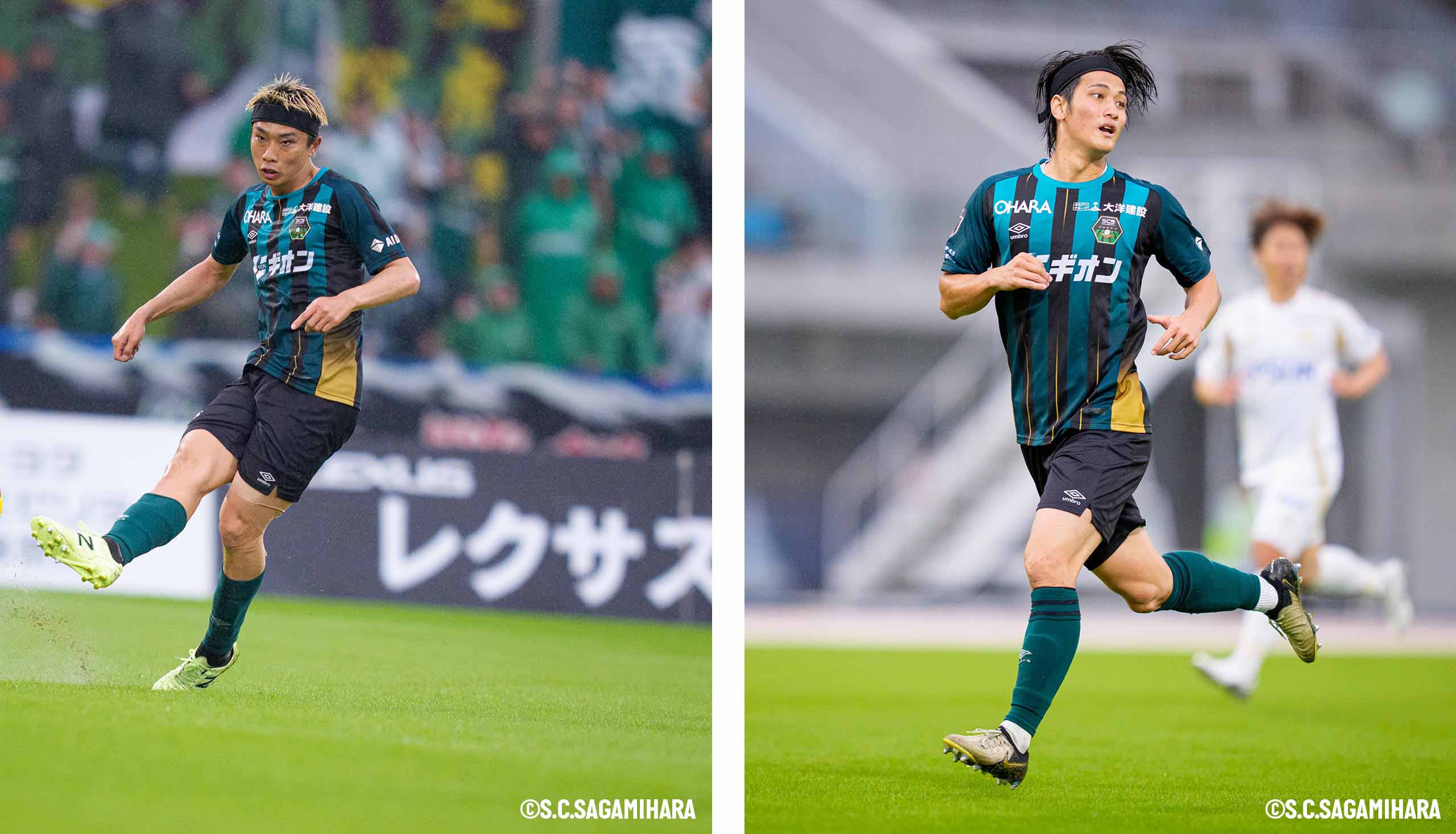 アンブロプロテクトヘッドバンドを着用して試合に出場