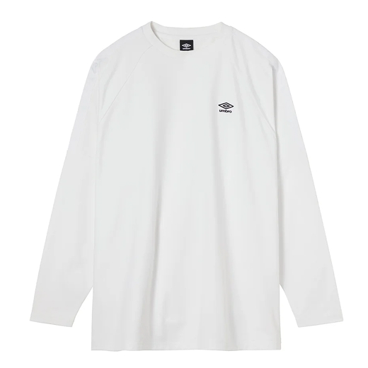 サッカーブランドアンブロの白の長袖Tシャツ｜プラシャツ