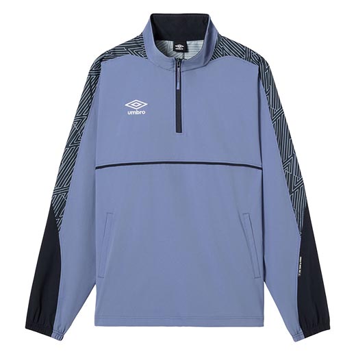 サッカーブランドアンブロのメンズ/レディース ハーフジップタイプのアノラックピステ