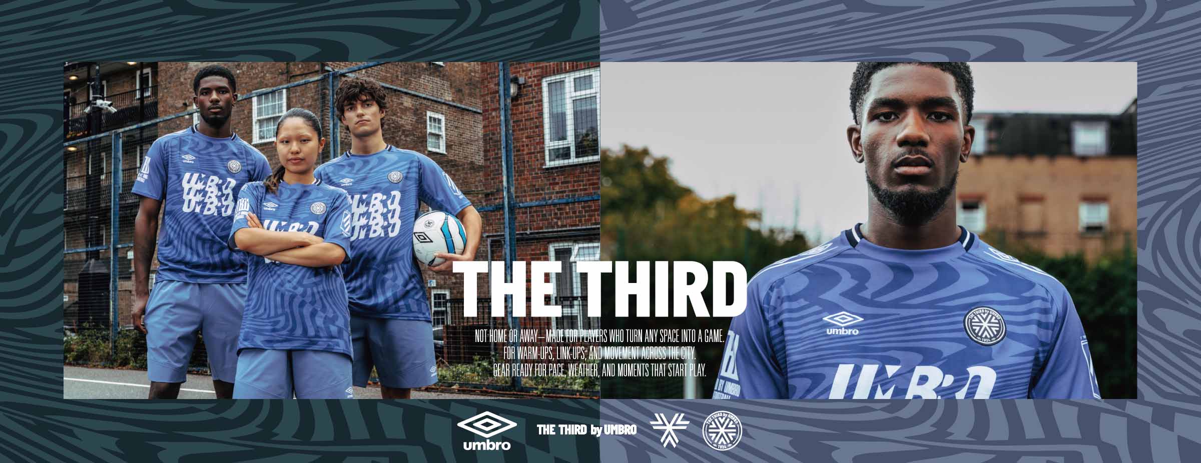 サッカーブランドアンブロのザ サードバイアンブロコレクションの春夏新作アイテム販売開始｜試合前のウォームアップから移動まで幅広いシーンで着用できる。
