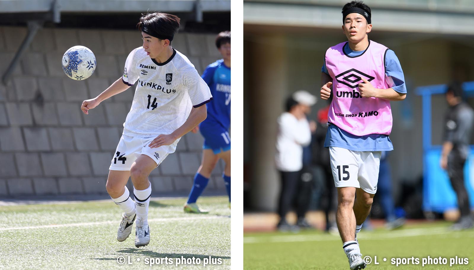 サッカーブランドアンブロのプロテクトヘッドバンド着用プレーシーン1｜サッカーヘッドバンド