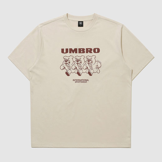 サッカーブランドアンブロのベージュのTシャツ｜綿ポリ混紡素材
